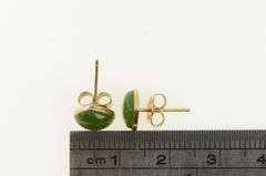 14K Yellow Gold Heart Green Nephrite Cabochon Vintage Stud Earrings