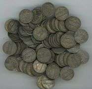 Lot of 100 circulated Silver Jefferson War Nickels: 1942-1945