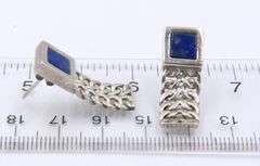 Set of Vintage 925 Sterling Silver Lapis Link Necklace and Matching Bracelet and Earrings