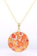 Handsome Yellow Gold Mexican Fire Opal and Diamond Pendant on Chain