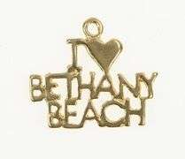14K Yellow Gold I Love Bethany Beach Delaware Souvenir Charm/Pendant