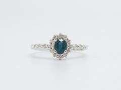 14kt Solid White Gold, Blue Sapphire, & Diamond Cocktail Ring