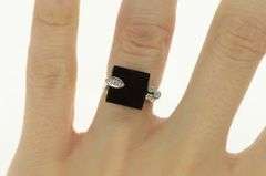 14K Yellow Gold Black Onyx Cube Diamond 1960's Geometric Ring