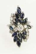 14K White Gold 1950's 3.61 Ctw Diamond Sapphire Cocktail Ring