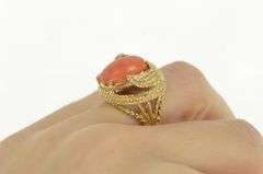 14K Yellow Gold 1950's Coral Rope Vintage Cocktail Statement Ring