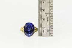 10K Yellow Gold Oval Syn. Sapphire Vintage Cocktail Statement Ring