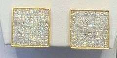 14K YELLOW GOLD MEN'S PRINCESS CUT DIAMOND STUDS IN A BEZEL SETTING