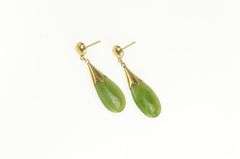 14K Yellow Gold Vintage Nephrite Drop Dangle Statement Earrings