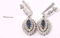 Stunning Sapphire and Diamond Earrings in 18K White Gold