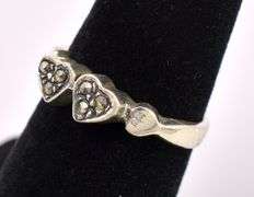Heart Marcasite Gem Ring In Sterling Silver