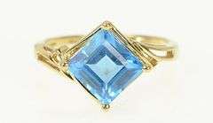 14K White Gold Princess Blue Topaz Statement Bypass Ring
