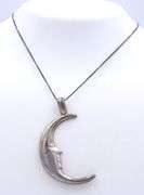 Vintage 25 Sterling Silver Half Moon Pendant on Box Chain Necklace