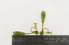 14K Yellow Gold 1960's Nephrite Tear Drop Dangle Screw Back Earrings