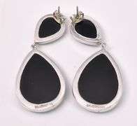 Black Tear Drop Gem Earrings In Sterling Silver