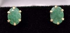 Pretty Emerald Stud Earrings In 14K Yellow Gold