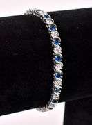 Blue And White CZ Tennis Bracelet In Sterling Silver