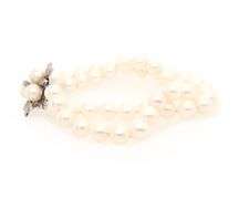 Cultured Pearl and 0.10ctw Diamond Clasp Double Strand Bracelet in 14K
