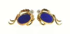 14K Yellow Gold Lapis Lazuli Diamond Accent Swirl Stud Earrings