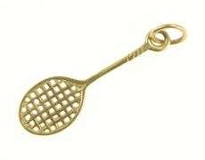 14K Yellow Gold 3D Badminton Tennis Racket Racquet Charm/Pendant