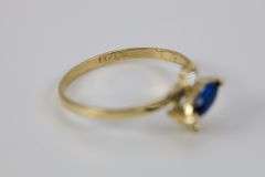 14k Yellow Gold Sideways Marquise Blue Simulated Sapphire Ring Size 7.5