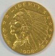 Desirable 1908 US $2.50 Indian Gold Piece. 1st year issue