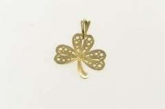 14K Yellow Gold Filigree Clover Shamrock Good Luck Lucky Charm/Pendant
