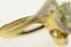 10K Yellow Gold Trillion Mystic Topaz Diamond Statement Ring