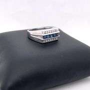 14K WHITE GOLD SIGNET RING WITH DIAMONDS AND SAPPHIRES