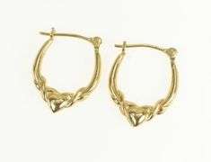 14K Yellow Gold Puffy Heart Love Symbol Claddagh Hoop Earrings