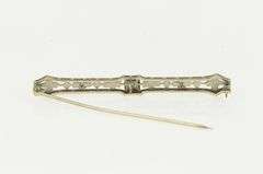 14K White Gold Art Deco Floral Diamond Filigree Ornate Bar Pin/Brooch