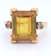 Vintage 10KT Emerald Cut Yellow Sapphire Ring
