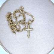 14K YELLOW GOLD CROSS WITH HEARTS AND CHAIN