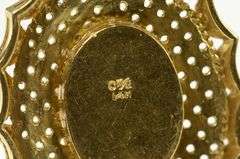 14K Yellow Gold Retro Ornate Scalloped Ruby Oval Locket Pendant