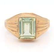 Vintage 10KT Emerald Cut White Topaz Ring