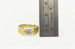 14K Yellow Gold 1960's Squared Diamond Cluster Textured Ring