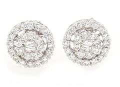 1.00ctw Baguette and Round Diamond Double Halo Stud Earrings in 14K