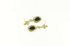 14K Yellow Gold Oval Black Onyx Retro Vintage Dangle Earrings