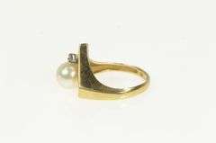14K Yellow Gold Pearl Diamond Accent Vintage Chevron Ring
