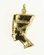 18K Yellow Gold 3D Puffy Queen Nefertiti Ancient Egyptian Pendant
