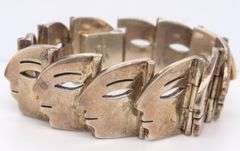 Vintage Sterling Silver Signed Face Link Bracelet