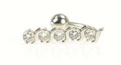 14K White Gold Five Stone CZ Dangle Belly Button Ring Body Jewelry