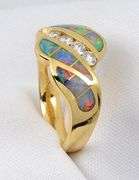 Fashionable 14k Opal Inlay Ring with Diamonds