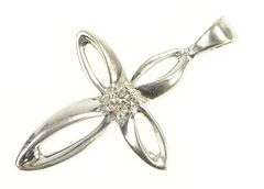 10K White Gold Diamond Inset Curvy Cross Christian Faith Pendant