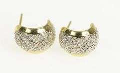 14K Yellow Gold Pave Diamond Huggies Semi Hoop Statement Earrings