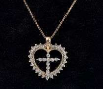 Vermeil Heart And Cross Pendant Necklace In Sterling Silver