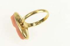 14K Yellow Gold Oval Carved Victorian Coral Cameo Vintage Ring