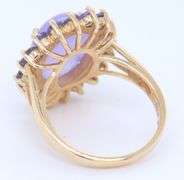 Fabulous Yellow Gold 6.75ct Lavender Jade and Tanzanite Halo Ring
