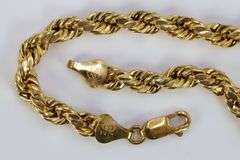 10k Yellow Gold Hollow Diamond-Cut Rope Link Chain 5.7mm Bracelet 8"