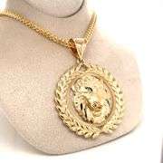 14K GOLD DIAMOND CUT LION HEAD CHARM WITH CHAIN
