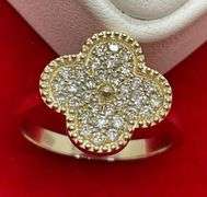 CERTIFIED BRAND NEW 14K GOLD AND DIAMOND CLOVER RING